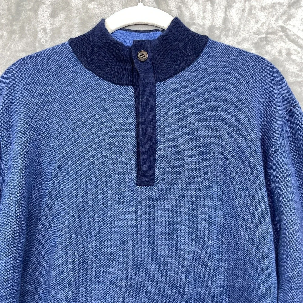 PETER MILLAR Sweater Men's XL Blue 100% Extra Fine Merino Wool 1/4 Zip